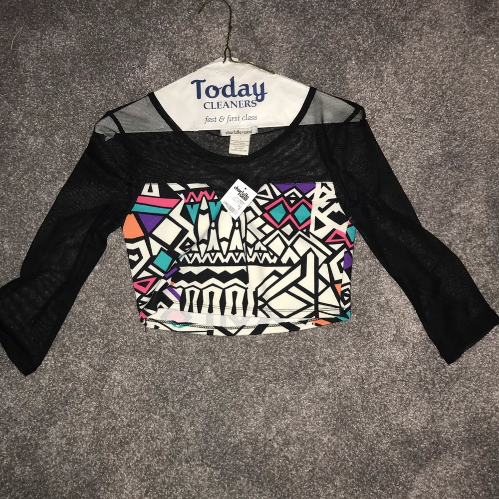 Black mesh crop top with fun design